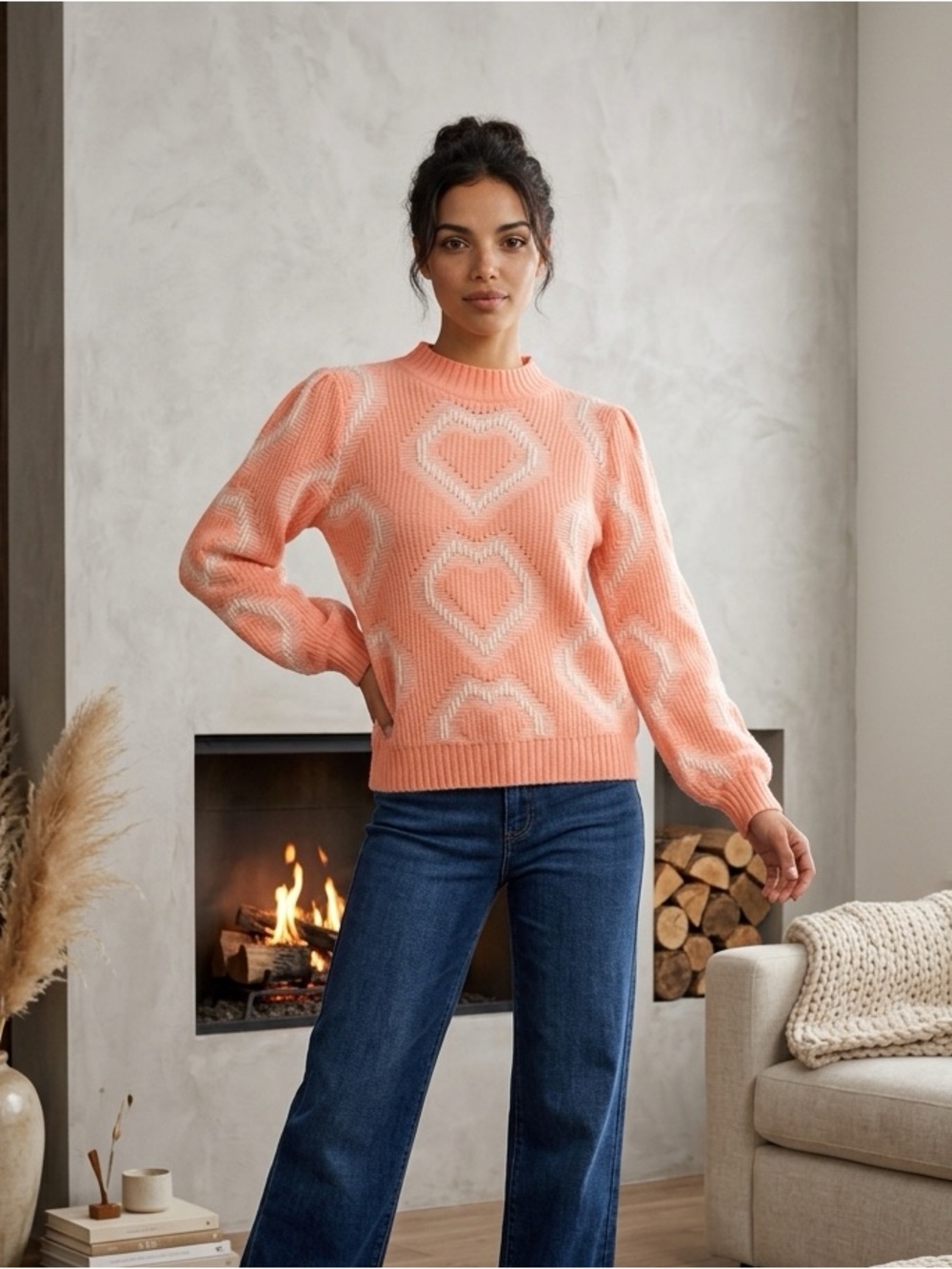 Shein crop sweater with hearts. Sz Large. Hearts on front and back. Great cond
